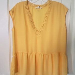 MAX STUDIO Crochet Trim V- Neck Peplum Tank Top Blouse Size XS